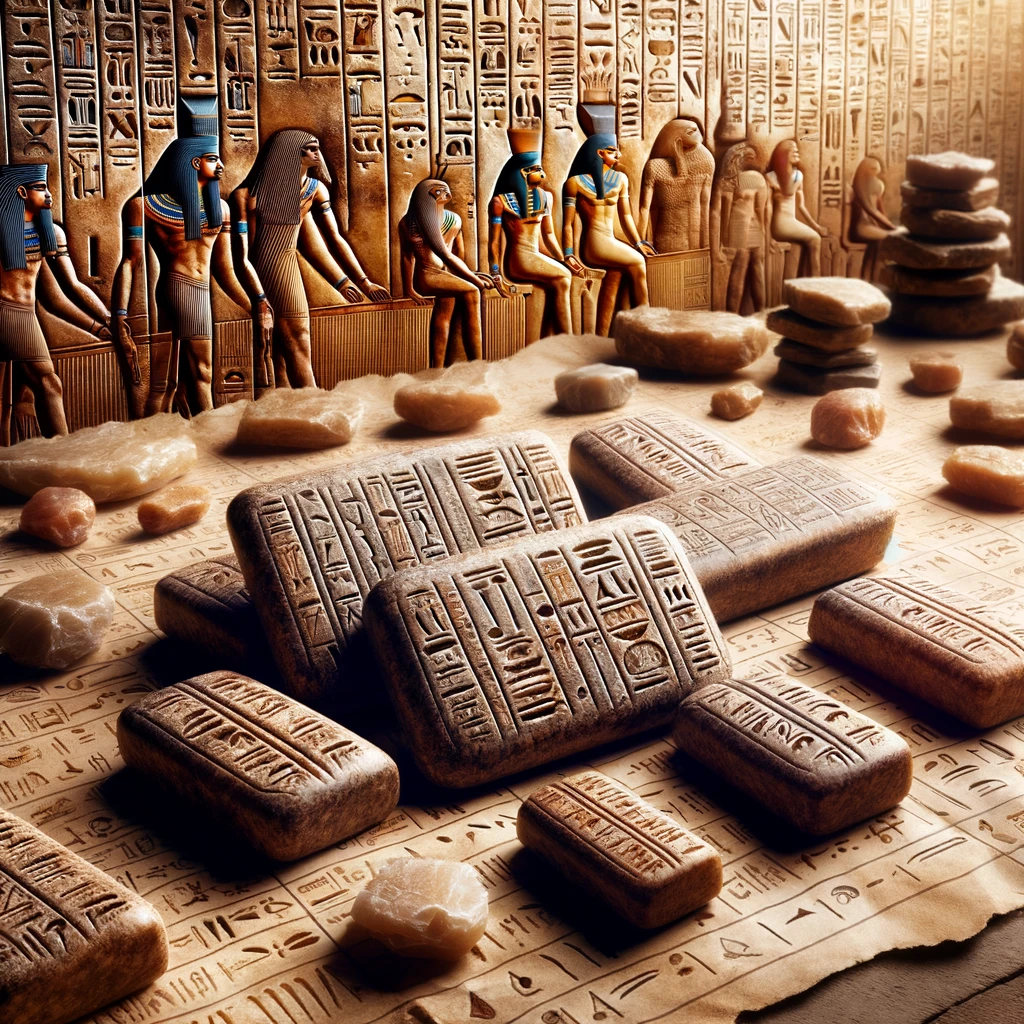 Des tablettes cunéiformes et des hiéroglyphes égyptiens sur un fond de civilisations anciennes.