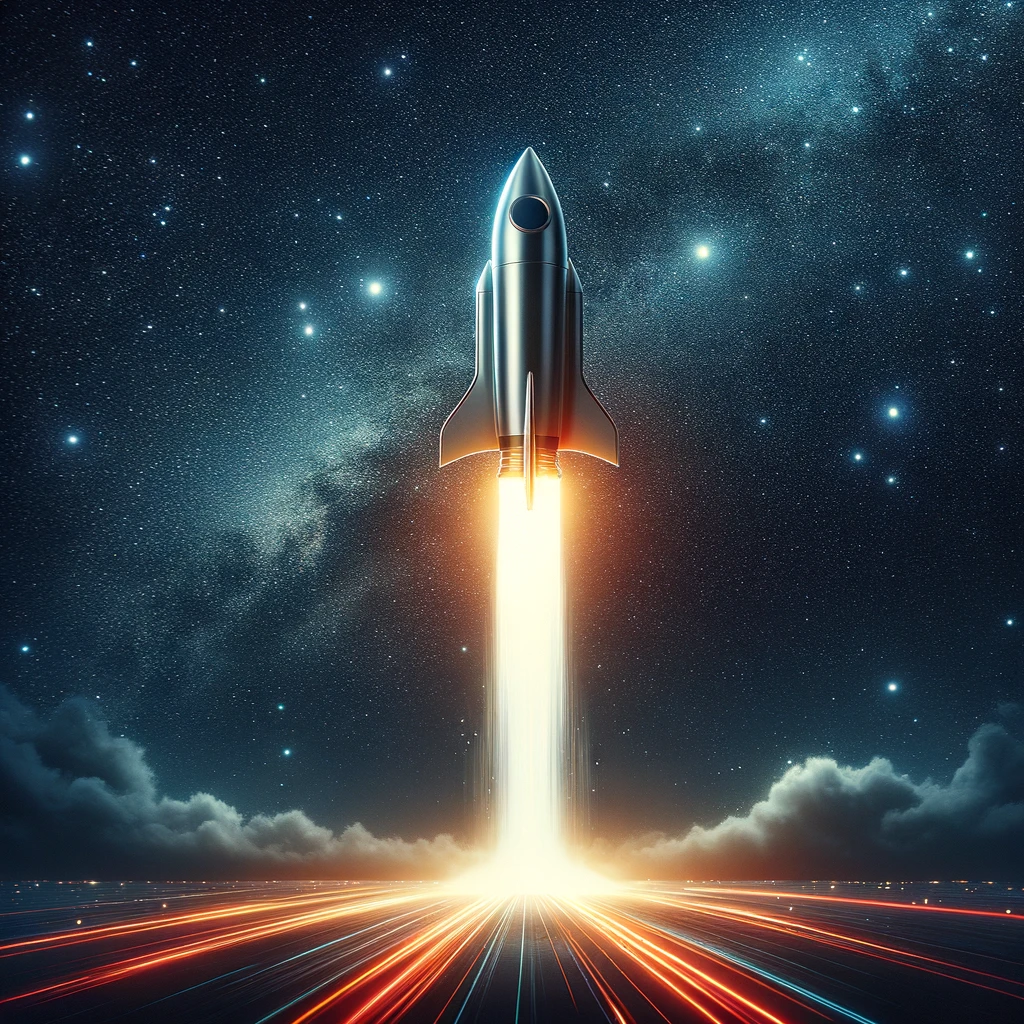  Une fusée futuriste s'élance dans un ciel étoilé
