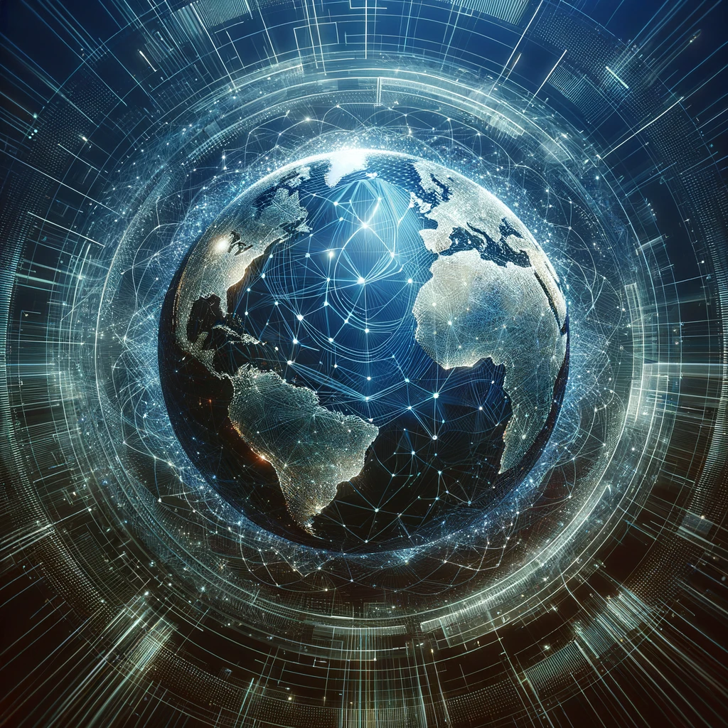 Un globe entouré de lignes numériques symbolisant la connectivité mondiale et les opportunités infinies