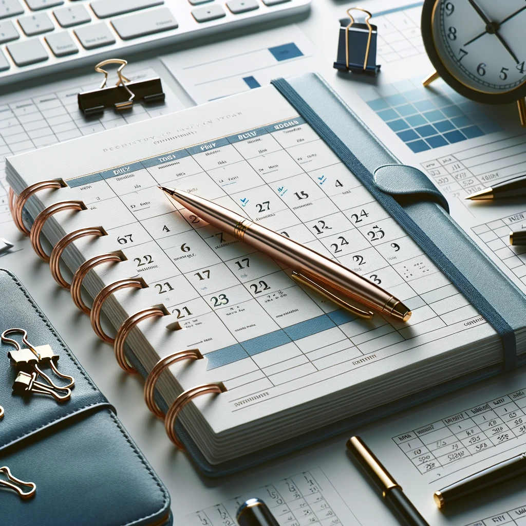 Planificateur détaillé et calendrier sur un bureau