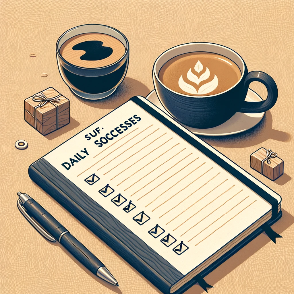 Cahier de succès quotidiens avec café